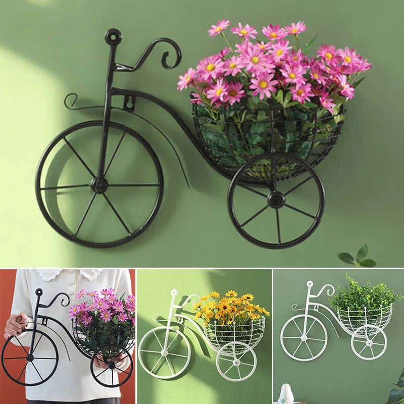 Fahrrad-Blumenkorb, Wandkunst, Wandhalterung, Hängeregal, einzigartige Kunstornamente, klassischer Retro-Stil für Heimdekoration, Y09102925492