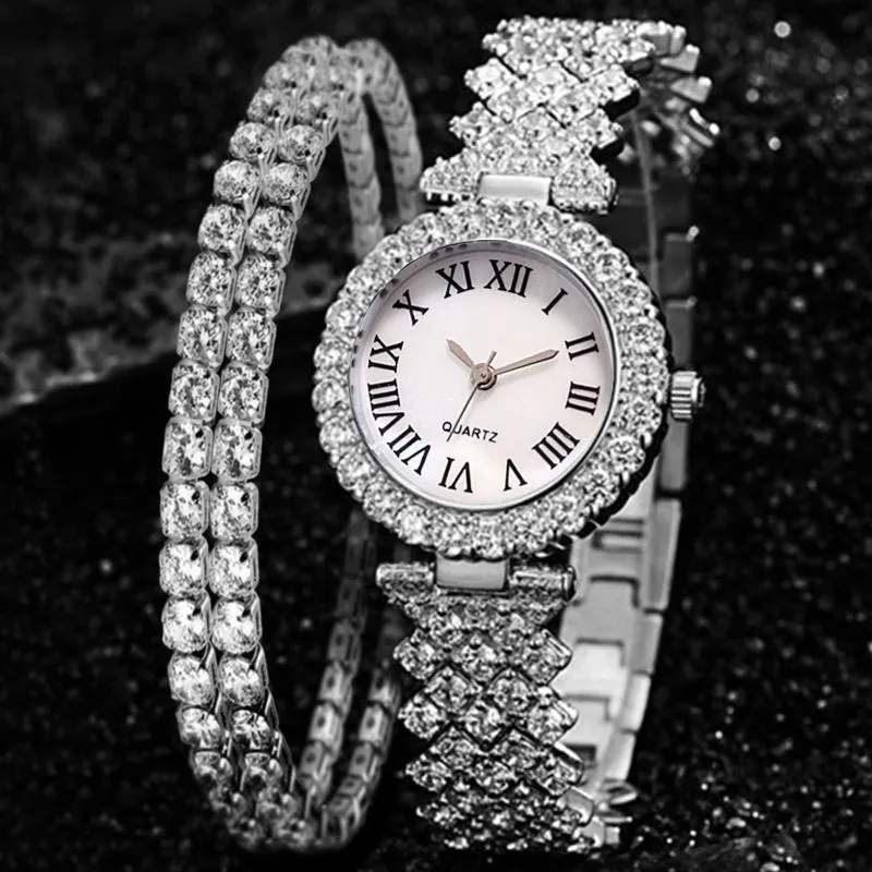 Luxury Fashion Diamond Quartz titta på dubbel armband 2st.