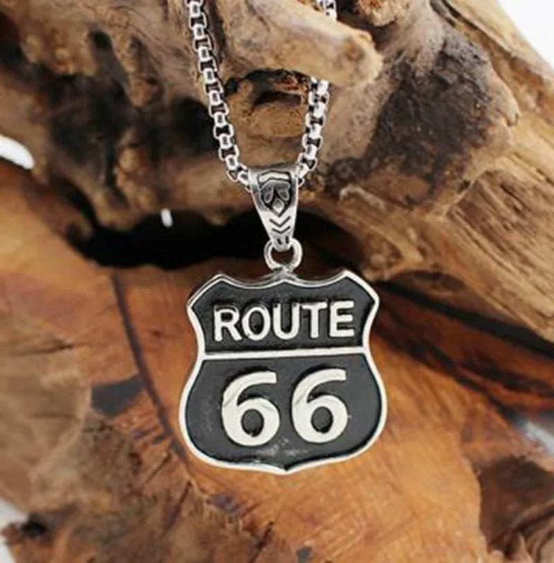 Мотоциклист-дальнобойщик Route 66 для мужчин и женщин Очаровательное ожерелье из нержавеющей стали Gift246d4965326