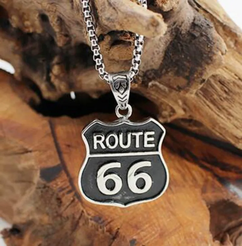 MOTORCYCLIST Trucker Route 66 Men and Women Charm rostfritt stålhänge halsband Gift246d3568713