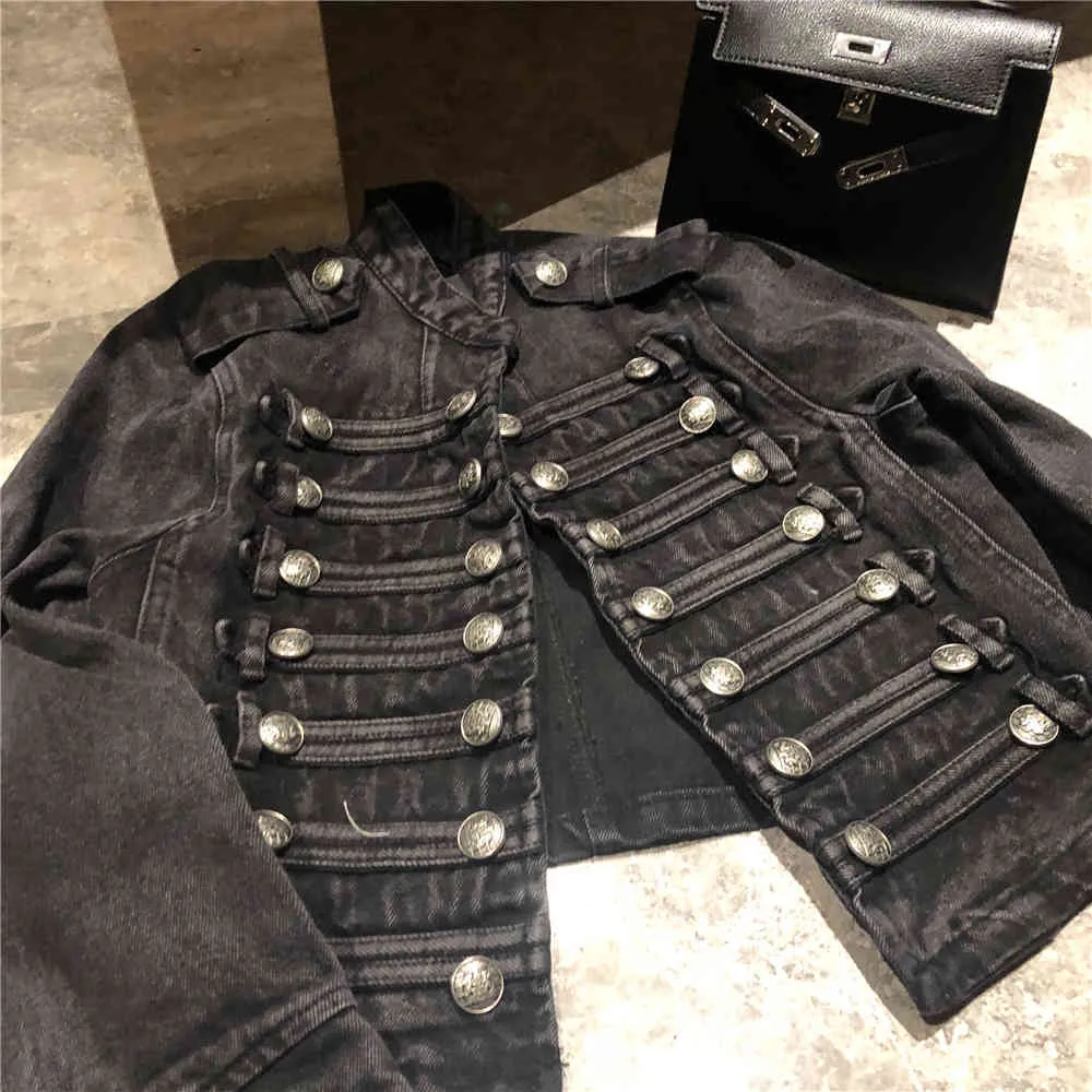 Inspiré militaire-Style Denim veste noir boutons souper chic veste manteau femmes veste décontractée femmes hiver chaqueta 210412
