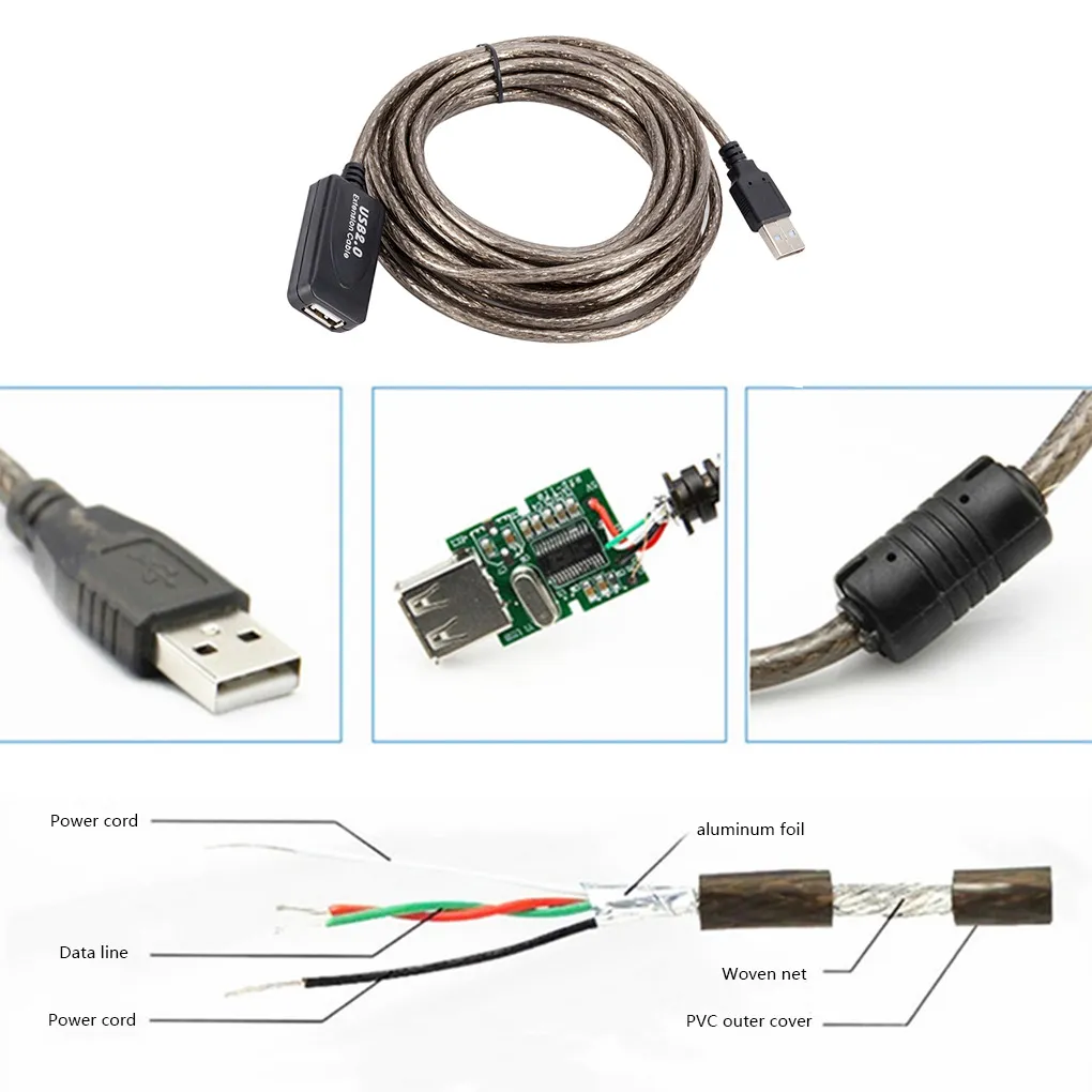 Câble d'extension USB 2.0 répéteur de câble actif mâle à femelle adaptateur USB de fil haute vitesse pour ordinateur portable 3M/5M/10M