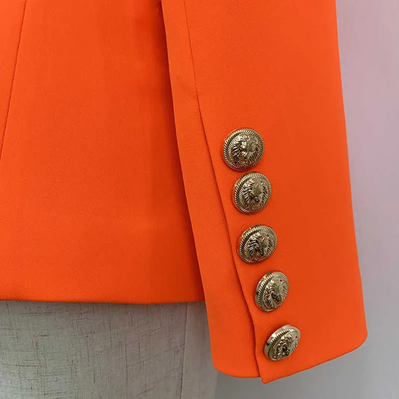 High quality women's jacket suit orange feminine office autumn and winter slim-fit metal double-breasted ladies blazer 210527