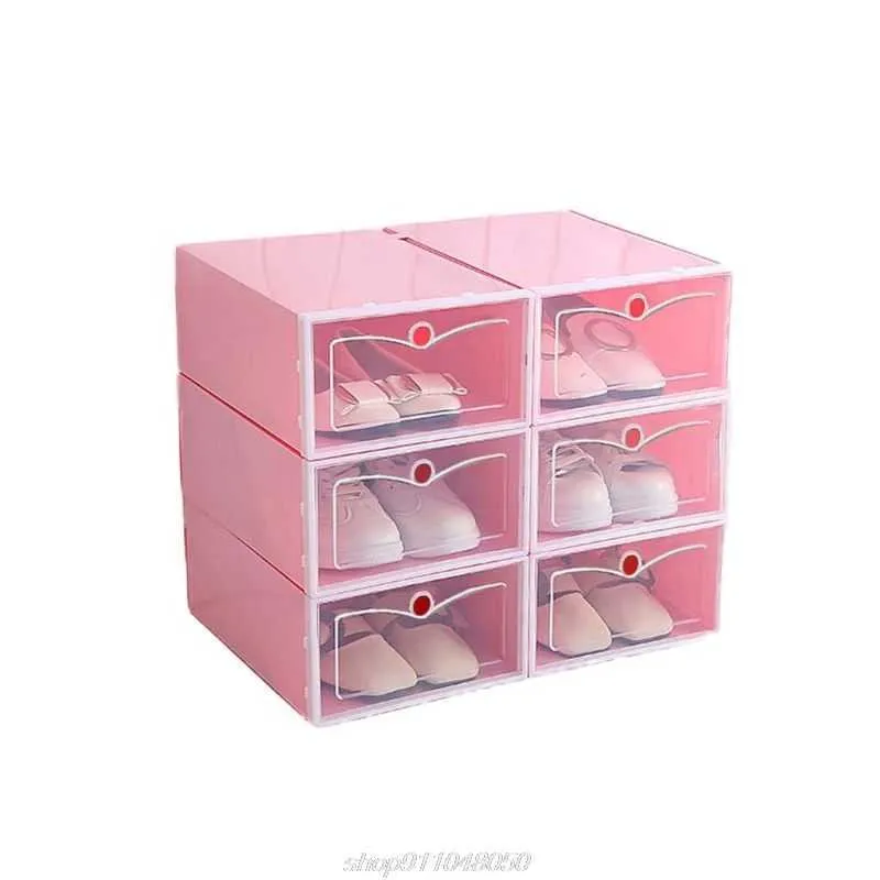 Boîte À Chaussures En Plastique Empilable Pliable Organisateur De Chaussures Tiroir Mallette De Rangement Flipping Clear Ladies 33.5x23.5x13cm D08 20 Dropship 210811