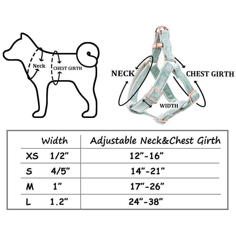 Pettorina cani in velluto verde Basic Guinzaglio cani Fibbia regolabile Tessuto di cotone cane o gatto 210712