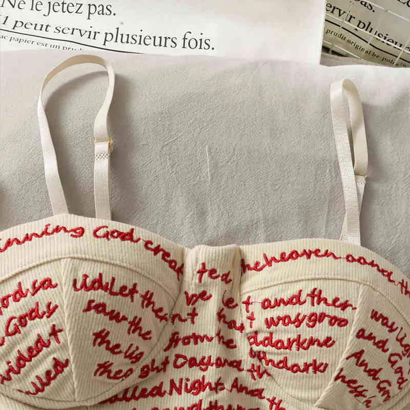 Lettres de niche françaises broderie paragraphe court avec tube top camisole femme automne petit gilet tout-match 210401