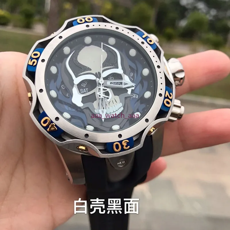 Cronografo in acciaio nero con teschio di terza generazione imbattuto, movimento giapponese, orologio da 52 mm, nuovo orologio, regali230d