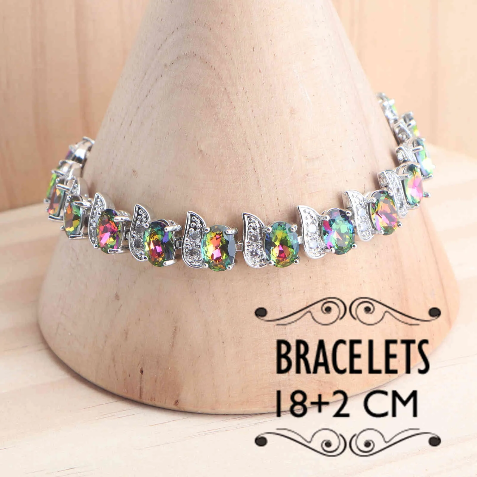 Sliver 925 Wedding Jewelry Sets For Women Bridal Magic Rainbow Zirconia Necklace/Pendant/Stones Earrings/Rings/Bracelets Set