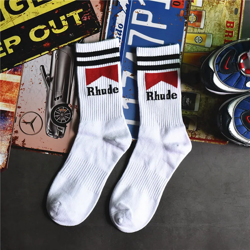 Rhude Socken für Herren und Damen, lässig, hochwertige Baumwolle, Rhude Crew Socke, Schwarz, Weiß