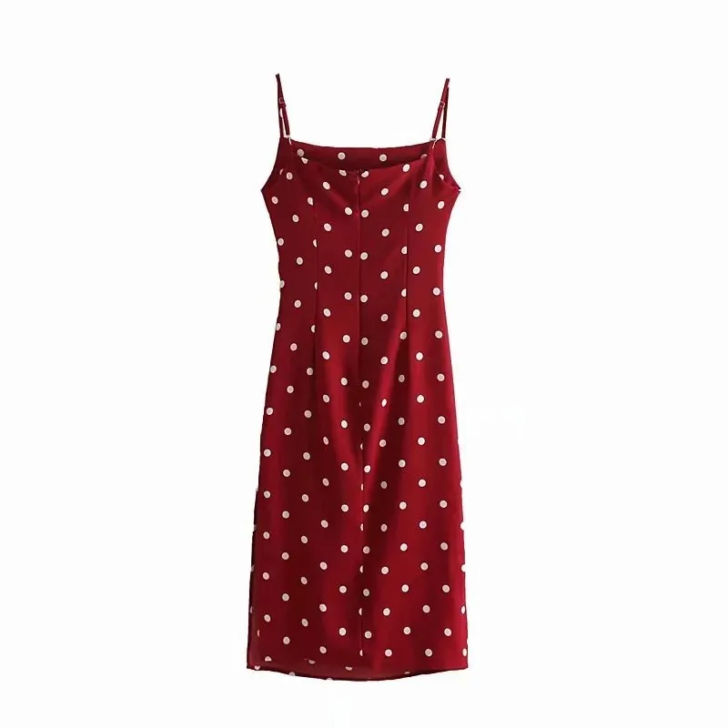 Rode polka dot backless vrouw jurk zomer zwart slanke dunne riemen midi vrouwen elegante feestjurken slip club vestidos 210430