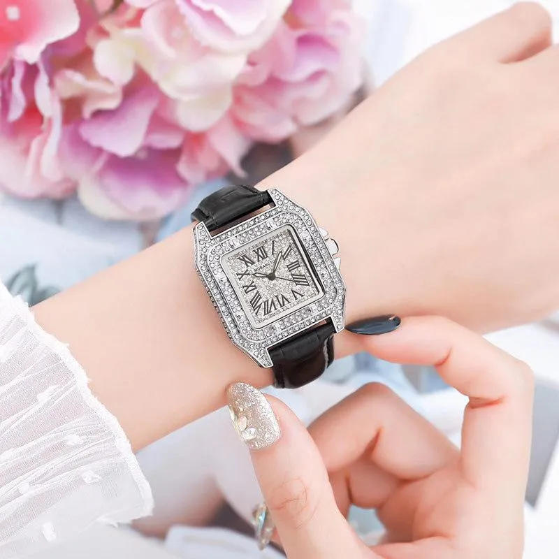 Top Watch Women Waterproof Waterproof Całkowicie diamentowe panie Silver Square Para zegarków z naczelnym zegarkiem 247a