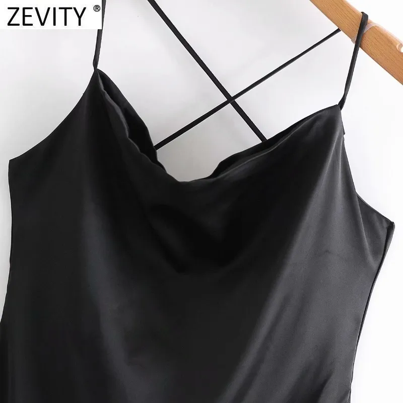 Zevidade Mulheres Sexy Backless Strap Cruz Sling Preto Mini Vestido Feminino Chic Club Wear Party Vestido Lady Slim Roupas DS4952 210331