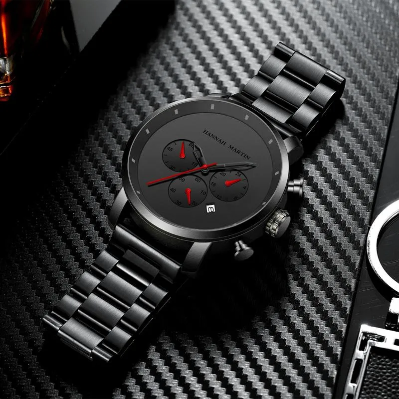 Relógios de pulso moda homens relógios 2021 designer de luxo preto homem relógio à prova d 'água calendário para casual aço quartzo reloj hombre226a