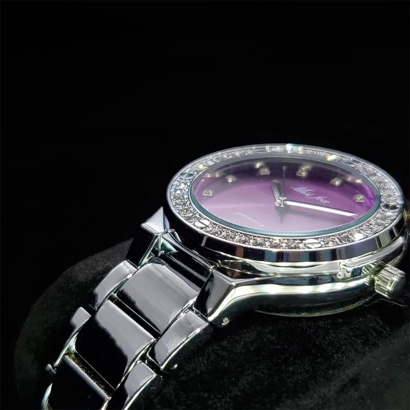 Наручные часы MISSFOX Platinum Purple Dial Женские часы Travel Party Pograph Часы Женский подарок Нержавеющая сталь Водонепроницаемые женские часы Wr236D