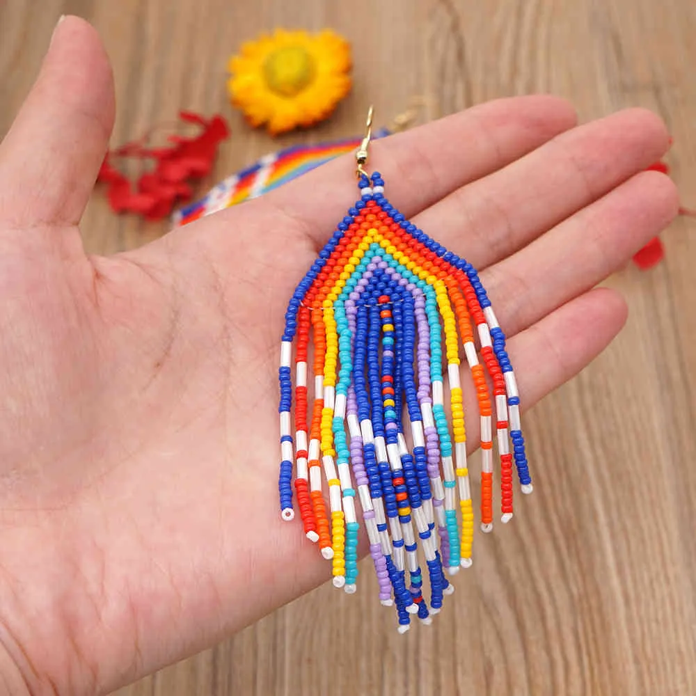 Go2boho boucles d'oreilles indigènes américain ethnique frange gland boucle d'oreille cadeau sa main 2021 Miyuki grandes boucles d'oreille bijoux