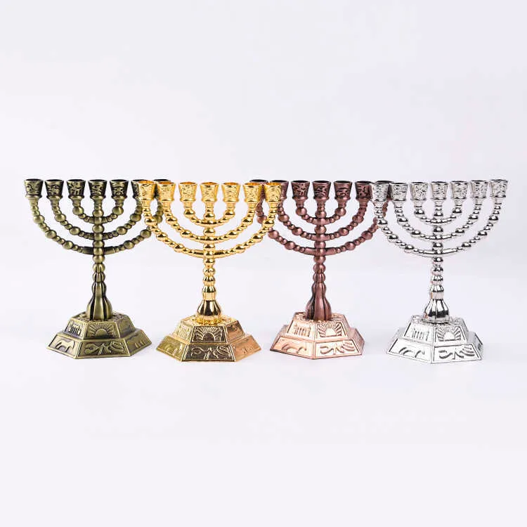Israel Judea Jew Creative home furnishing alloy 7 Branches Candlestick je judaism crafts Menorah candle holder 210804