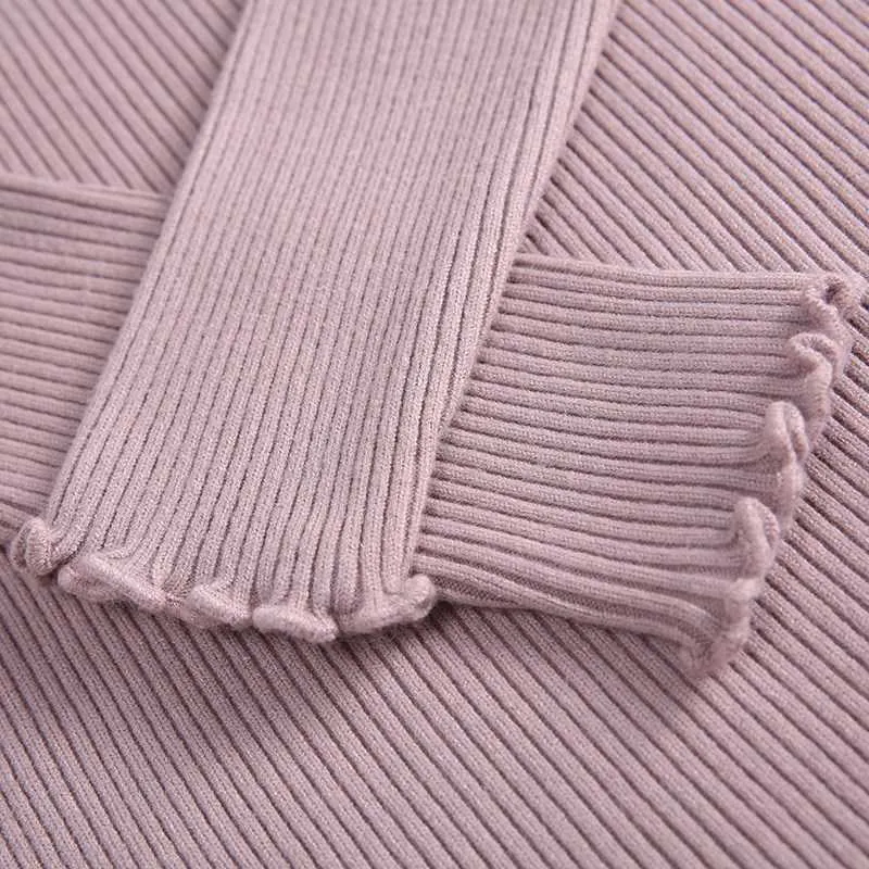 Turtleneck Ruched Women Sweater High Elastic Solid Fall Winter Fashion Slim Sexy Knitted Pullovers Pink White 210914