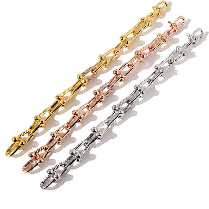 Japão Coreia Mulheres Pulseira de Alta Qualidade Aço Inoxidável Luxo Jóias Punk Zircon Gift Designer Chain 211124