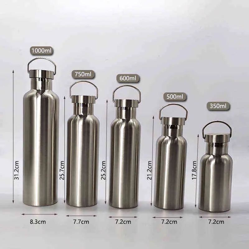 Aço inoxidável garrafa térmica dupla parede de vácuo para acampamento de viagens Caminhadas Cycling 211109