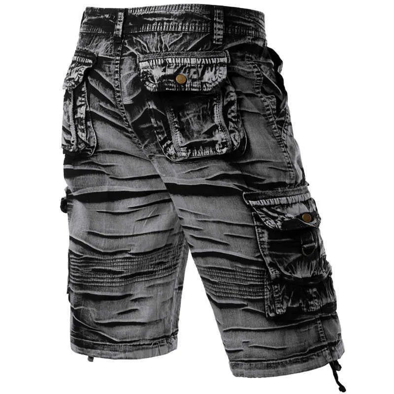 Gray Camo Cargo Shorts Men Cotton Mens Short Pants Comfortable Bermuda Masculina Relaxed Fit Multi-Pocket Pantalon Corto Hombre 210720