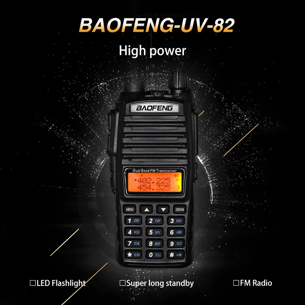 High Power 8W Baofeng UV-82 Walkie Talkie UV82 Dual Band VHF/UHF FM Transceiver 10KM Long Range Hunting Two Way Ham CB Radio