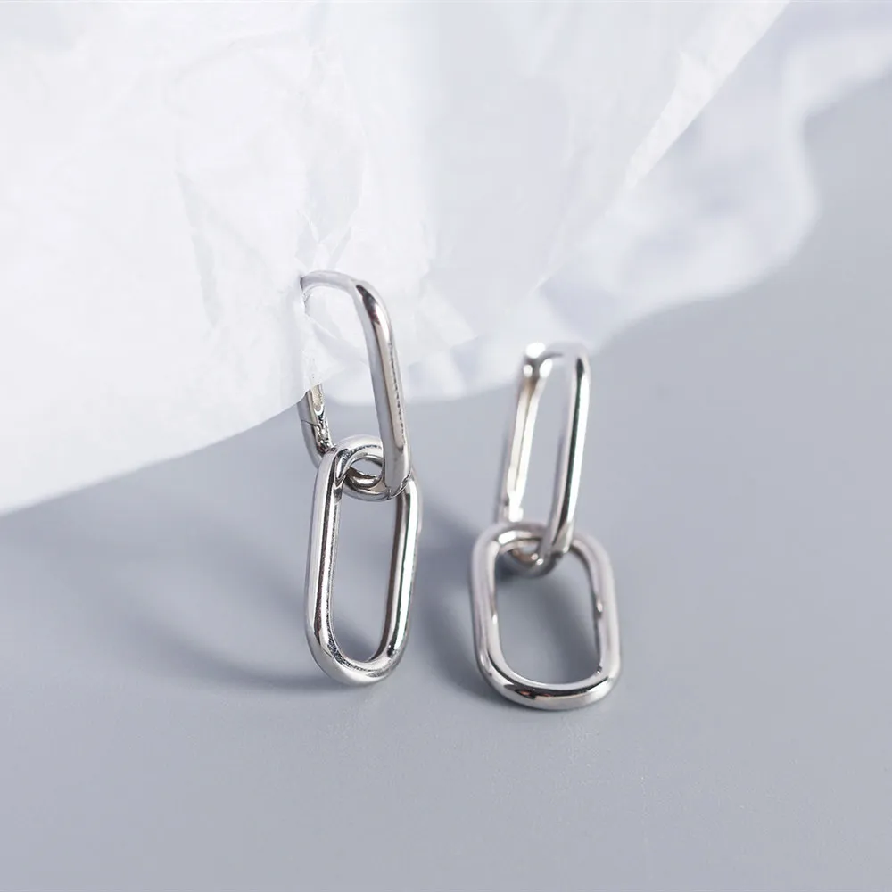 925 Sterling Silver Geometryczne Owalne Hoop Kolczyki dla kobiet Proste styl Metalowy Zdejmowany Kolczyk Dla Kobiet S-E1412