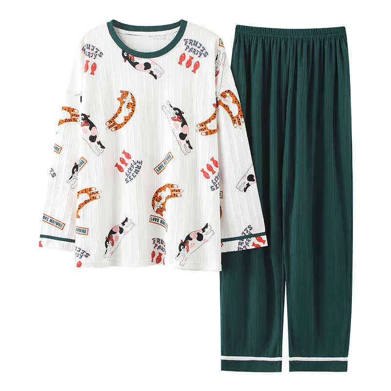 Duży rozmiar M-5XL Kobiety Piżamy Zestawy Soft Nightwear Jesień Zima Z Długim Rękawem Piżamy Cartoon Print Sleepwear Kobiet Pijamas Muje 211211