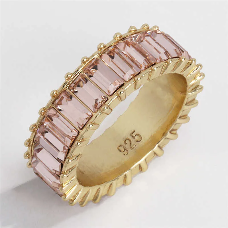 AOTEMAN Anillo de cobre arcoíris colorido multicolor CZ eternidad Baguette dedo anillos de oro mujeres accesorios de joyería X0715275y