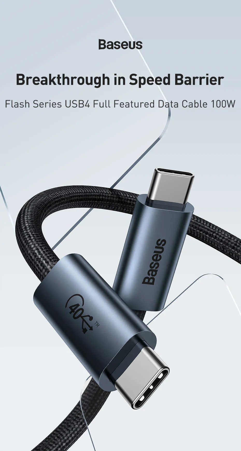 Baseus USB C-kabel PD 100 W snel opladen USB Type C datakabel ondersteunt 40 Gbps hogesnelheidstransmissie voor MacBook Pro iPad Pro54491731163