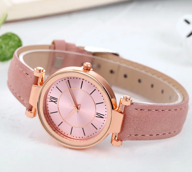 McyKcy Marke Freizeit Mode Stil Frauen Uhr Gute Verkauf Rosa Leder Band Quarz Batterie Damen Uhren Armbanduhr320S