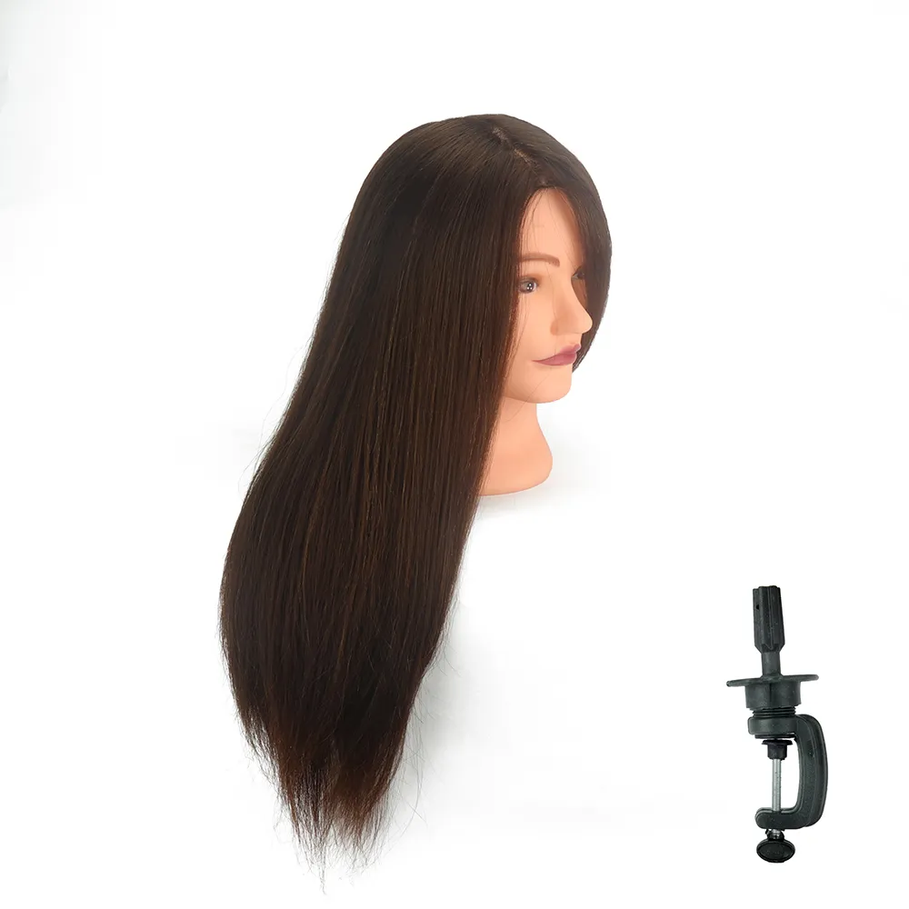 18 tum Brown 100 Real Human Hair Training Hair Dresser Mannequin Heads Doll Head Långt hår Frisyr Övning Huvud Beauty2523832