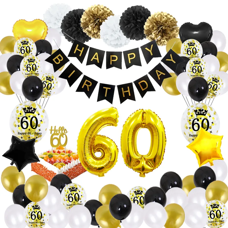 51 pièces/ensemble 30 décorations de fête d'anniversaire grande bannière heureuse femme homme déco Anniversaire 30 ans ballons dorés noirs 220217