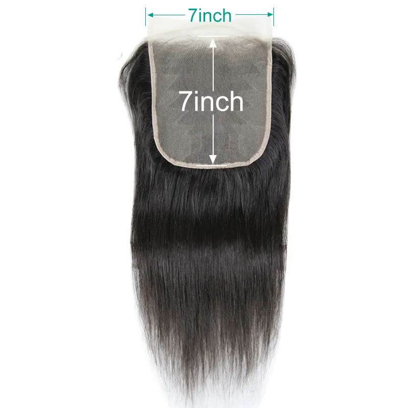 7x7 HD Lace Closures Brazilian Indian Raw Virgin Hair Straight Natural Color Bleached Knots for Women 