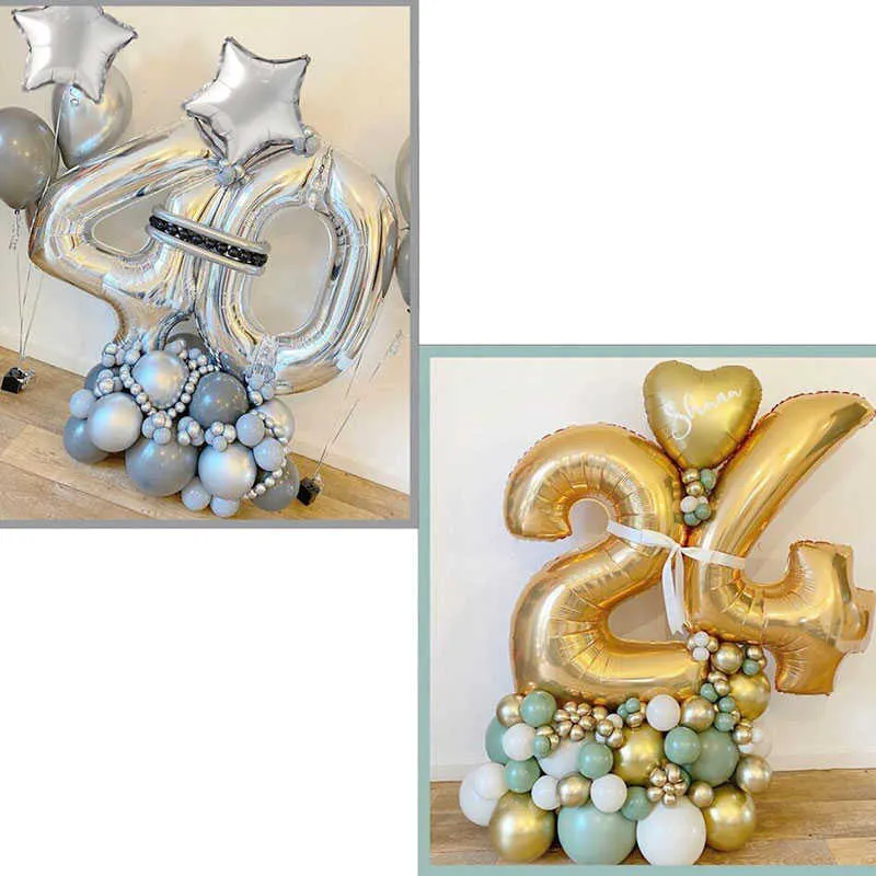 32 inch rose goud zilver nummer folie ballon 13 18 21 30 40 50 60 70 80 90 jaar oud volwassen helium bal feest decoratie levert y0730
