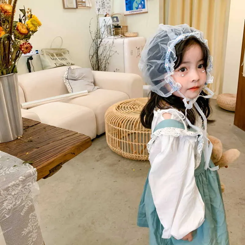 春の韓国風の女の赤ちゃん2-PCSセット刺繍のシャツ+ソリッドカラーオーバーオールドレス子供服E655 210610