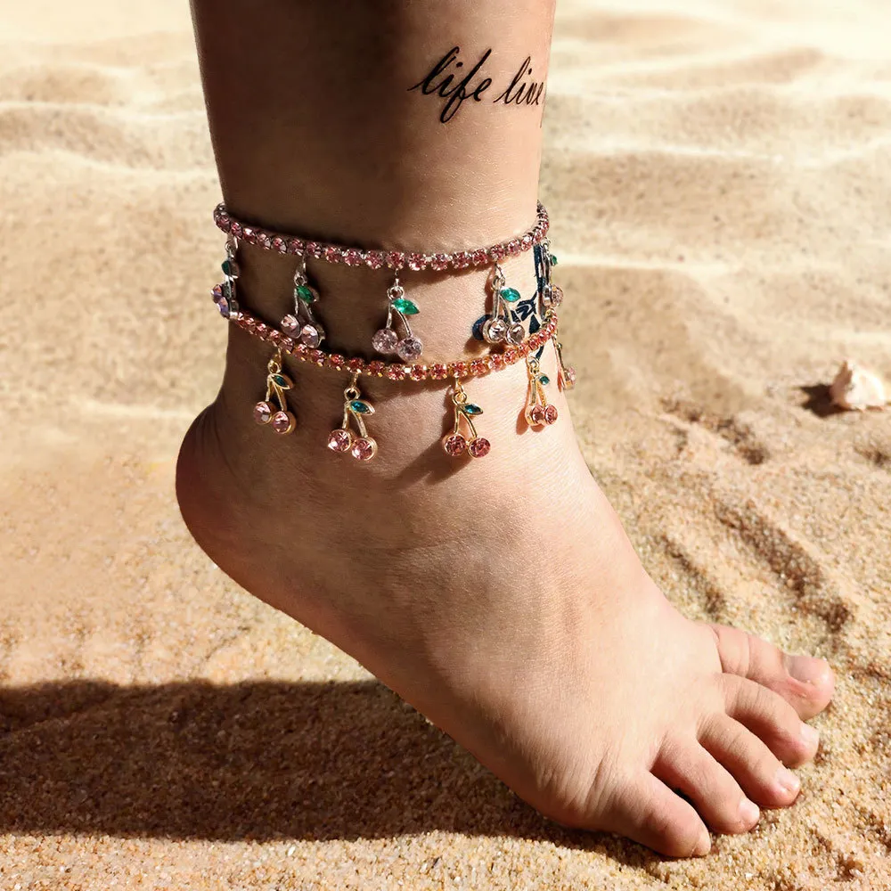 Fashion Alloy Butterfly anklet 4mm Rhinestone Tennis Chain Foot Chain iced out leg link Beach Anklet Butterfly Barefoot Chain
