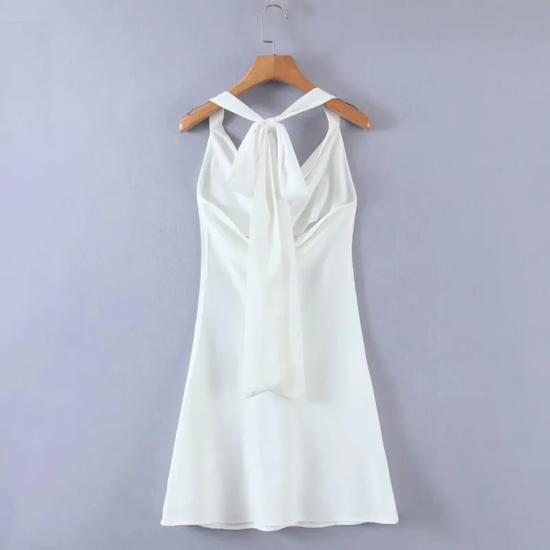 Summer Women Pile Collar White Suspender Mini Dress Female Backless Clothes Casual Lady Loose Vestido D7616 210430