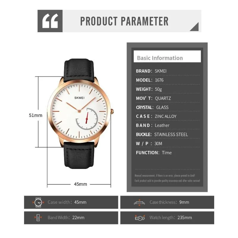トップブランドアナログクォーツメンズウォッチSkmei Black Minimalism Classic Man Wristwatch Vintage Leather Band Fashion Clock Male 1203K