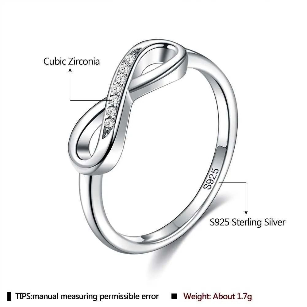 925 Sterling Silver Infinity Rings för Kvinnor Endless Love Forever Clear CZ Engagement Wedding Ring Fine Smycken Par Presenter x0715