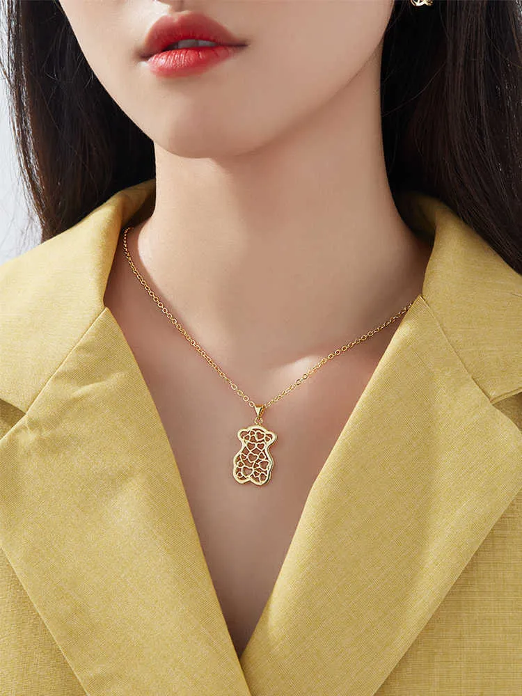 Lekani Conjuntos de joyas de oso lindo para las mujeres Moda Hallow Heart Design Colgante Unisex Collares Pendientes Anillo Regalo de boda 210701