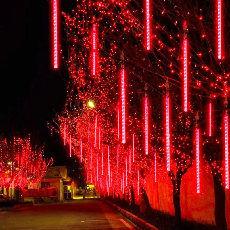 Cuerdas 30 cm 10 tubos impermeable Meteor Light String Ducha Lluvia Luces LED Lámpara Decoración de Navidad al aire libre para el hogar Tree307y