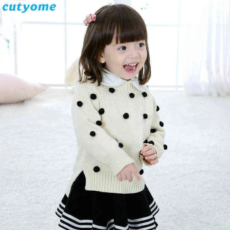 2022 primavera coreana bebé niña cárdigan suéter niño niños suéter de punto con pompón bebé niña ropa de invierno 1-5Y 211106