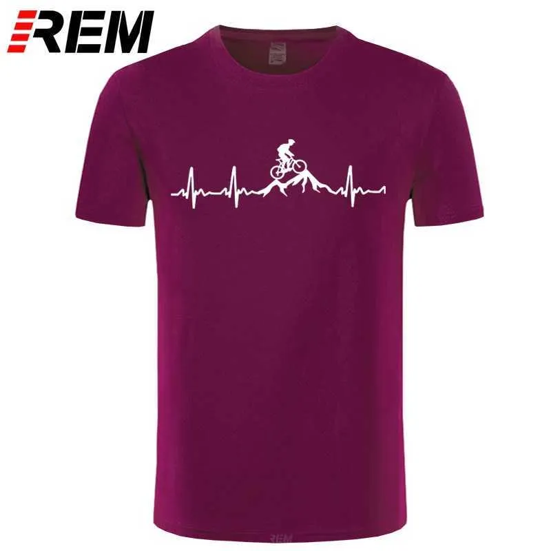 REM Mountain Bike Heartbeat Funny MTB Dirt T Shirt Plus Size Niestandardowy Krótki Rękaw Męska T-Shirt Moda Family Cotton 210707