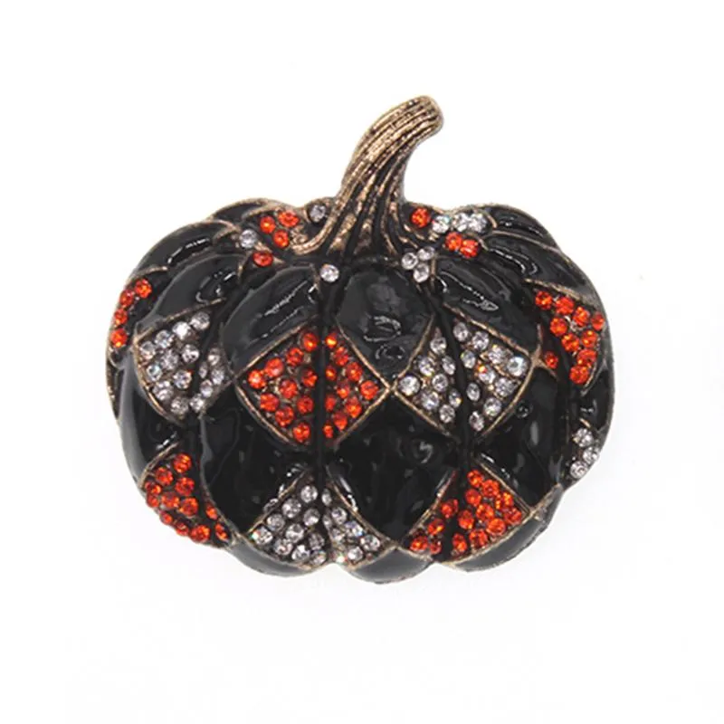 Pins Broschen 50mm Gold Ton Halloween Thanksgiving Day Kürbis Orange Strasskristall Schwarz Emaille Pin Brosche247e