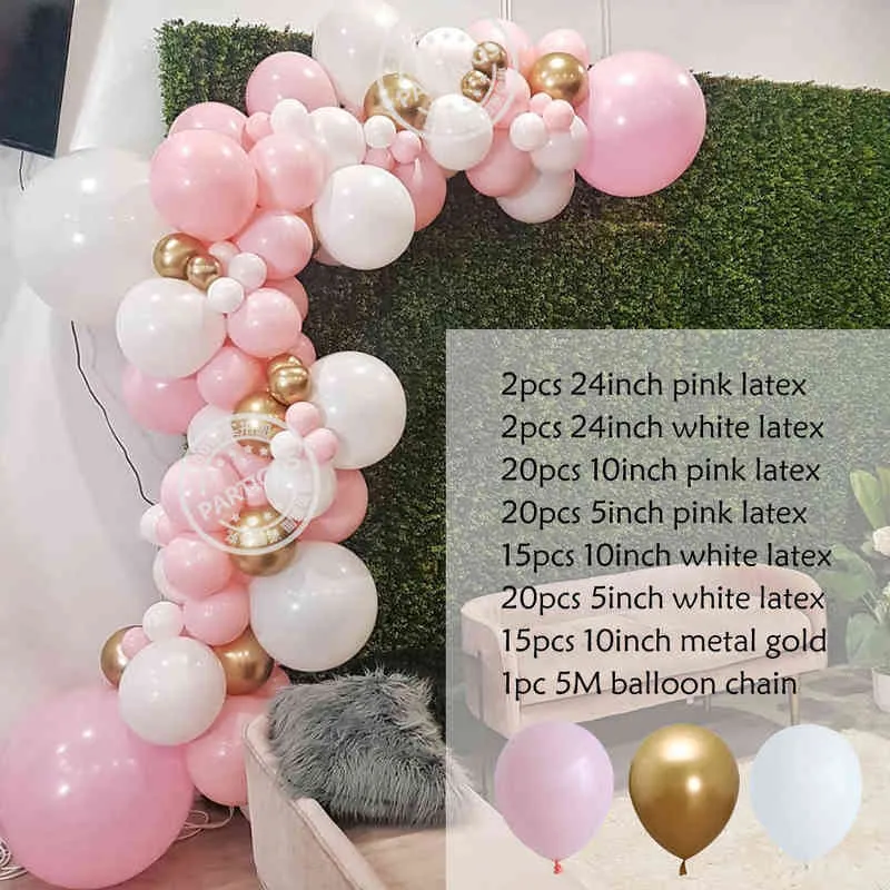 95 Teile/satz Rosa Ballon Garland Arch Kit Weißgold Latex Luftballons Baby Dusche Mädchen Geburtstag Party Hochzeit Dekorationen Versorgung 211216