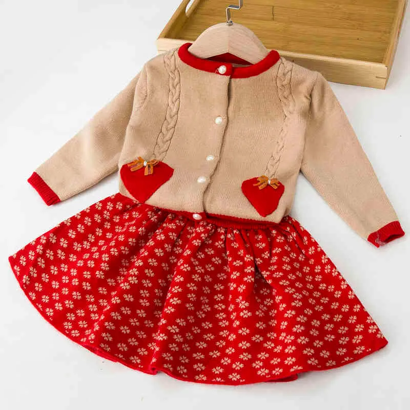 LZH Toddler Baby Girl Clothes 2022 Spring Winter Children Knitted Sweater Skirts Suit Kids Christmas Clothing For Girls Set 211224