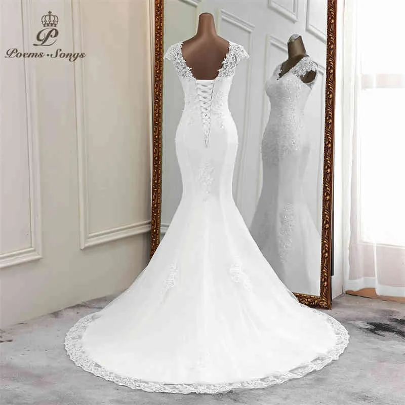 Elegante nuovo matrimonio abiti da sposa con scollo a V bellissimo abito da sposa applique sirena vestido novia260H