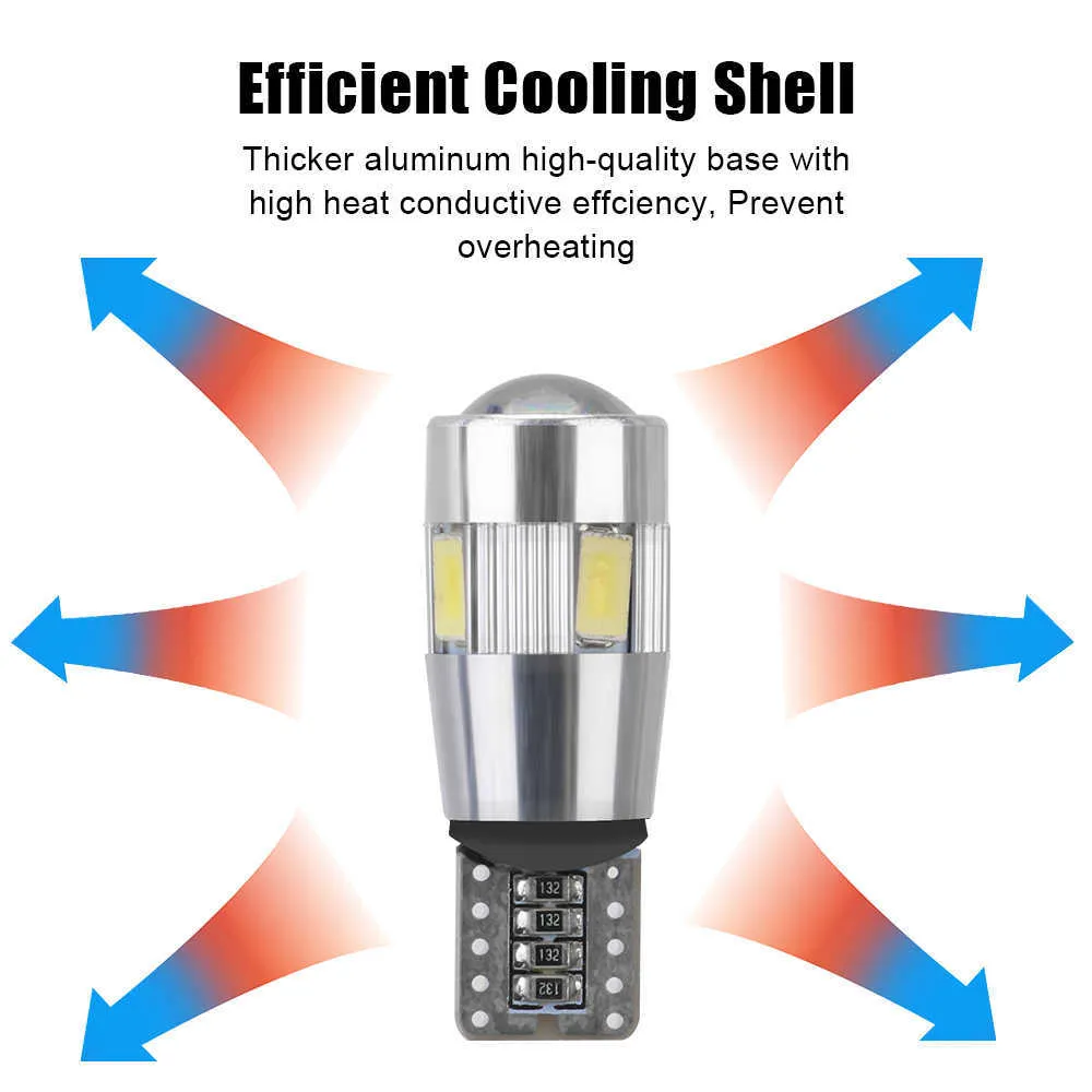 자동차 T10 W5W LED 신호 라이트 5630 6SMD 자동차 5W5 LED 전구 자동 클레이닝 웨지 사이드 역방향 램프 CANBUS 12V 6000K