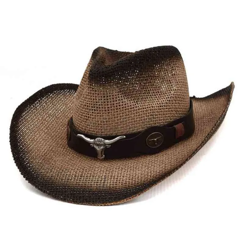 Bottone da cowboy Uomo Donna Cappelli da sole Retro Western Riding in pelle Mankind Chapeau Cintura ampia moda semplice cappello a tesa larga unisex G220301