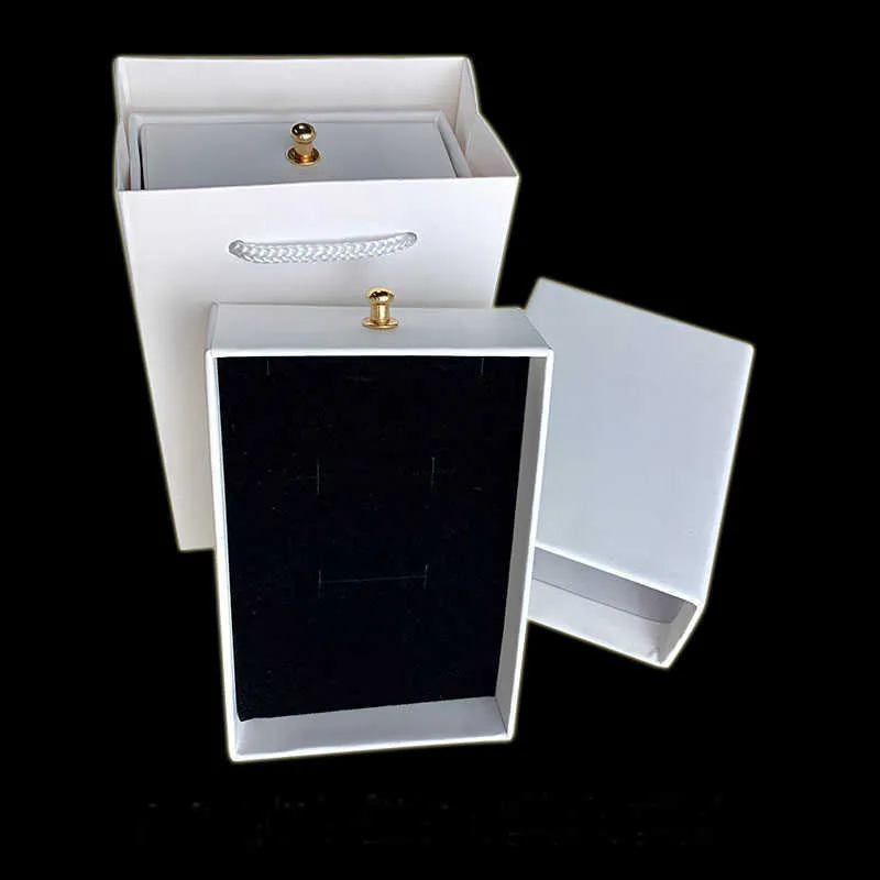 12 pièces / boîte de tirage blanc noir brun boîte à bijoux papier kraft faveur cadeau en vrac boîtes d'affichage sac collier bracelet boîte 211014